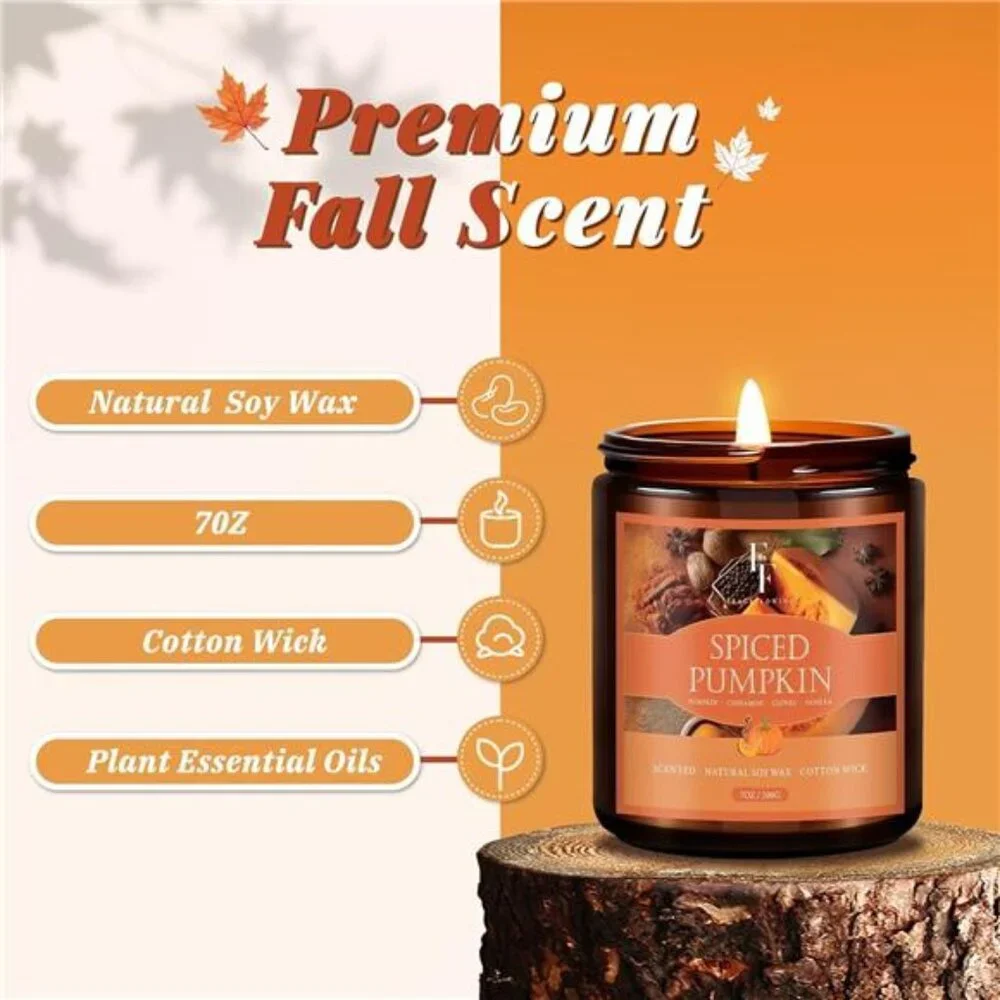 Fall Candle Set 4 Pack Scented Soy Wax Autumn Home Decor Pumpkin Cinnamon Vanill
